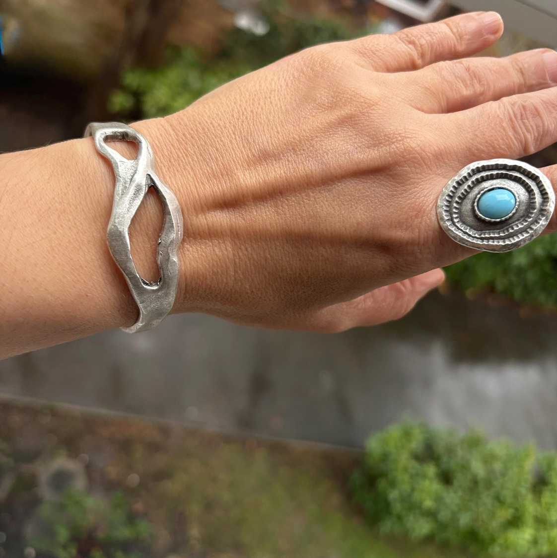Silver Plated Wave Cuff Bracelet – Sculptural Boho Bangle - Unique Hand-Finished Design