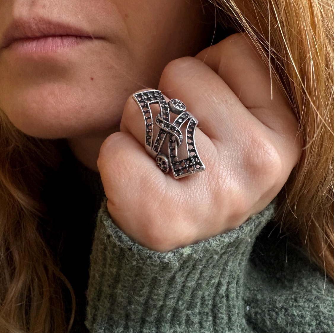Abstract Brass Statement Ring • Modernist Open Back, Adjustable Size • Gift For Her