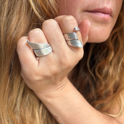 Adjustable Silver Plated Brass Ring, Bold Geometric Jewelry