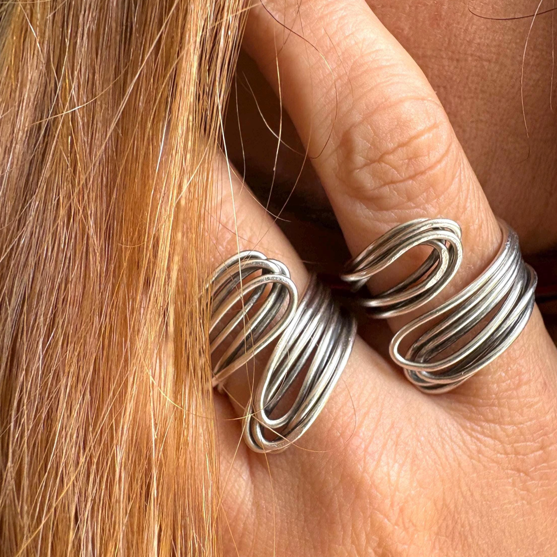 Adjustable Silver Wrap Ring with Chunky Wire Design – Gift for Her