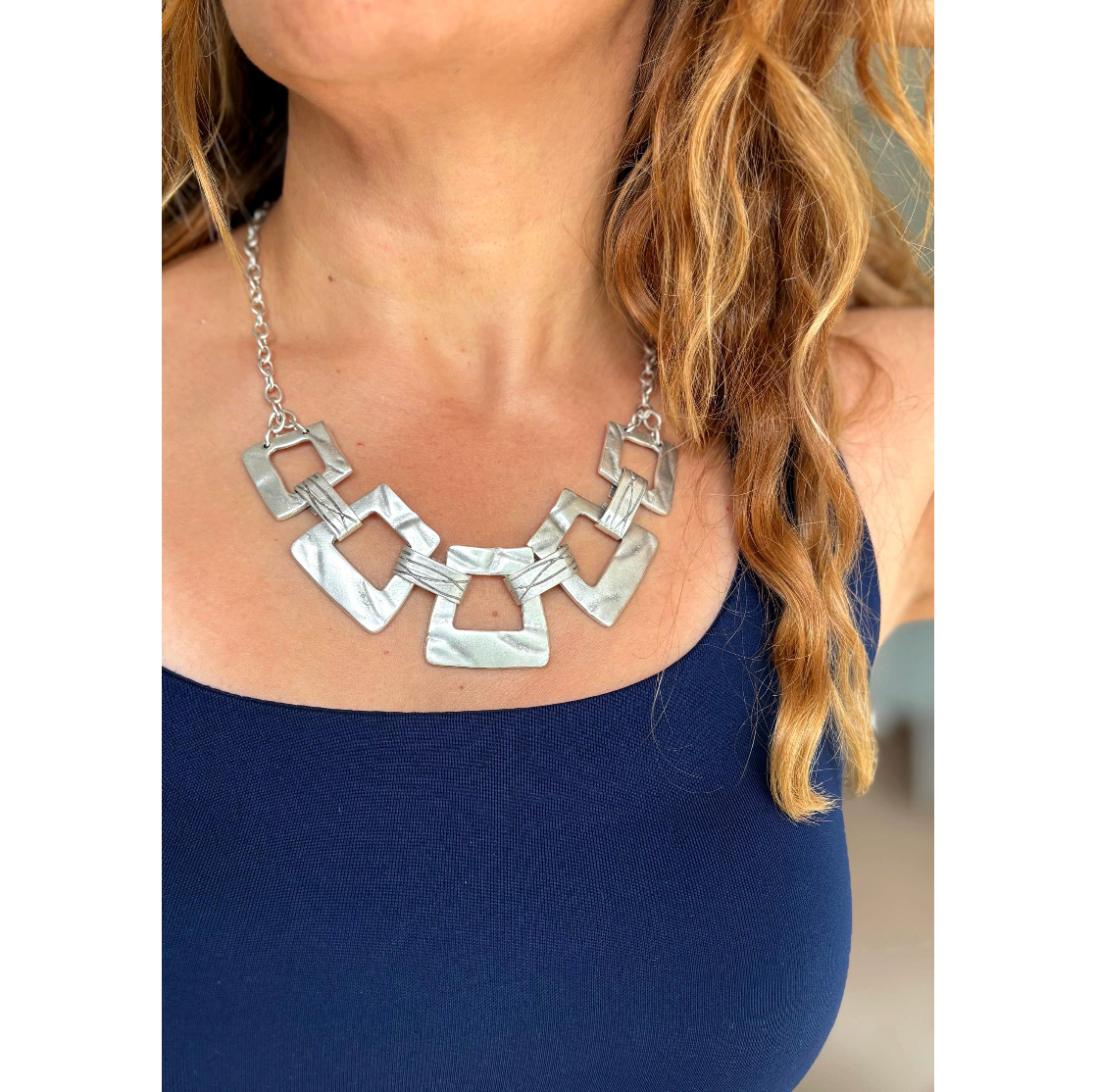 Matte Silver-plated Geometric Choker Necklace: Vintage-Modern Statement Jewellery, Gift for Her
