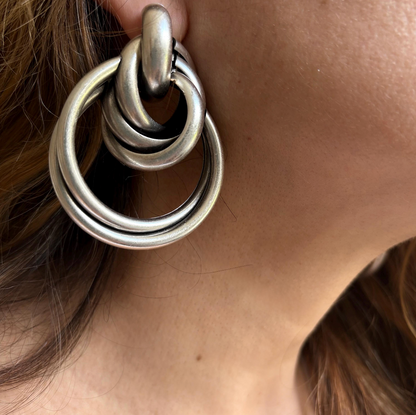 Brutalist Silver Plated Hoop Earrings, Chunky Geometric Statement Jewelry