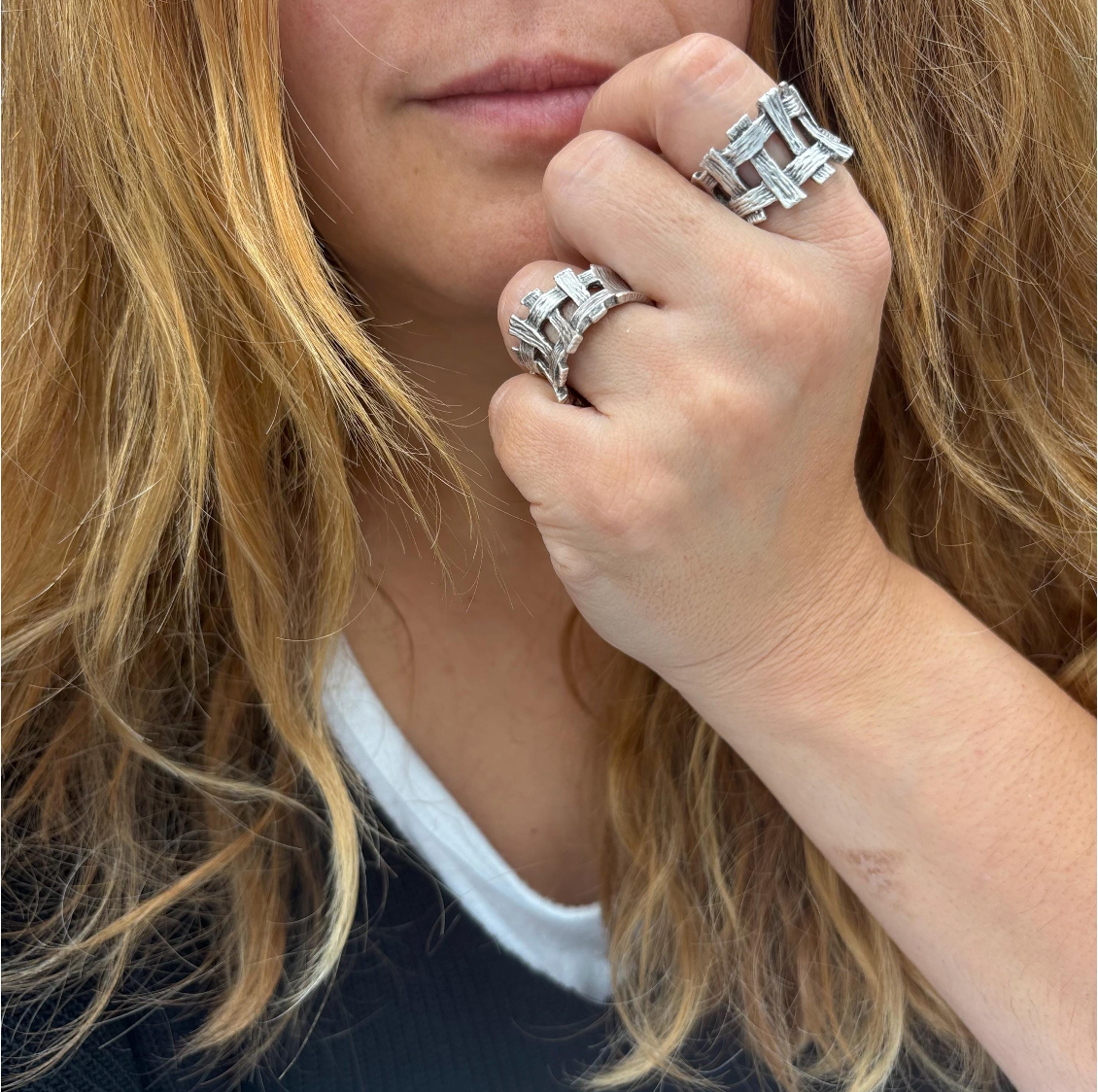 Brutalist Silver Plated Statement Ring • Adjustable Organic Jewelry