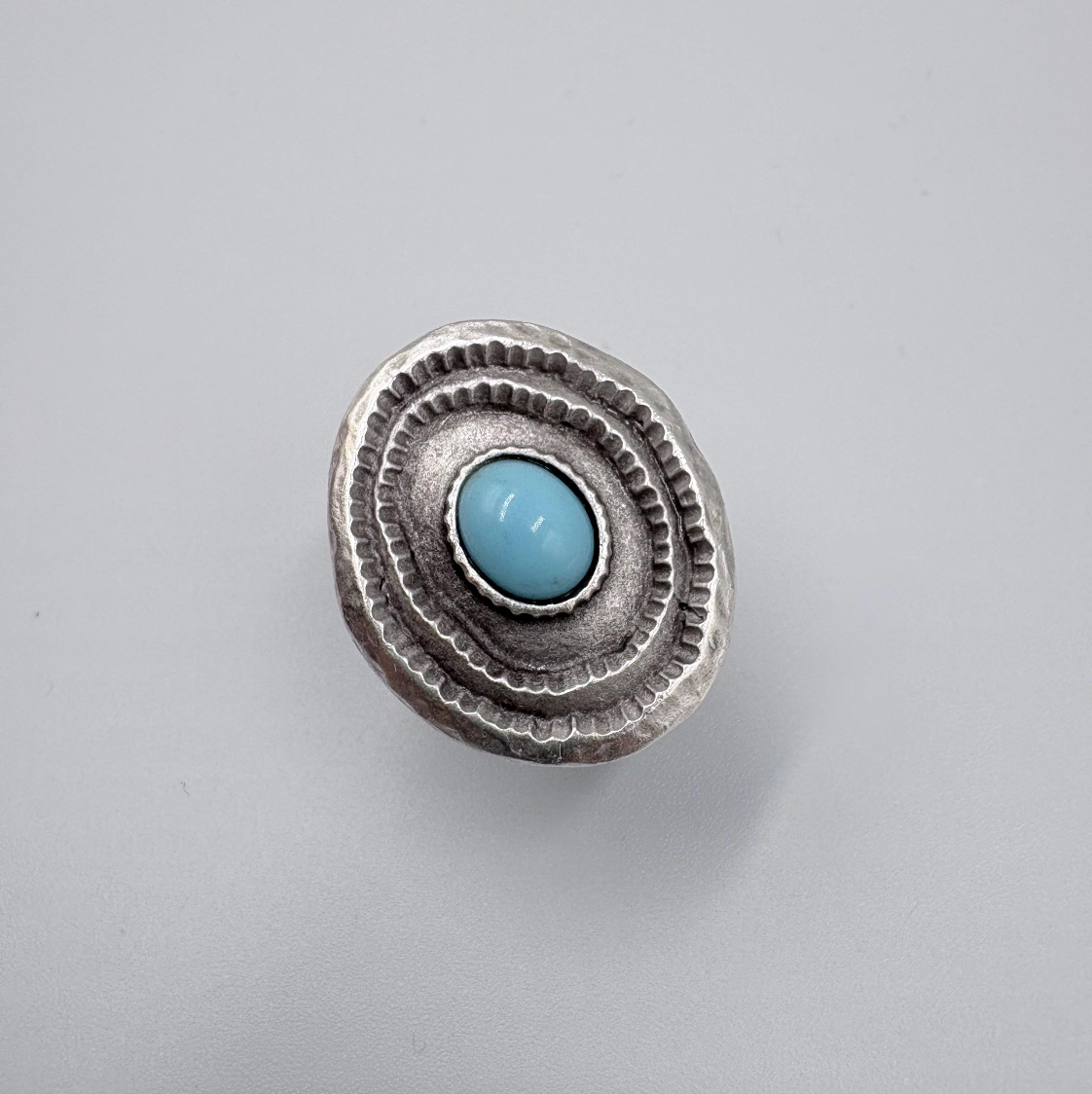 Turquoise Statement Ring, Silver Plated Brass, Adjustable Boho Jewelry