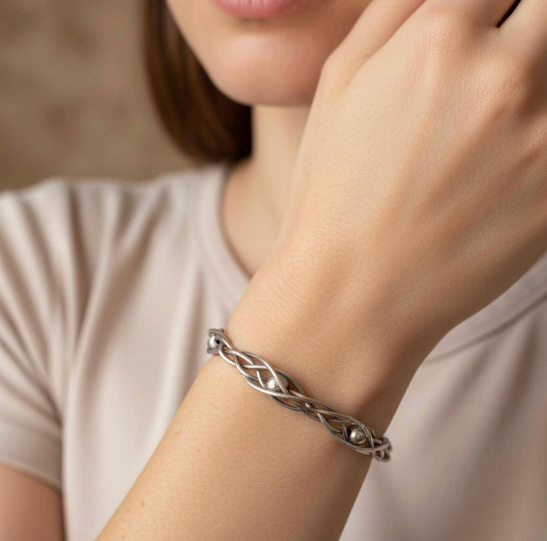 Silver Viking Arm Cuff Vintage Bracelet: Norse Knot Braid Brass Bracelet