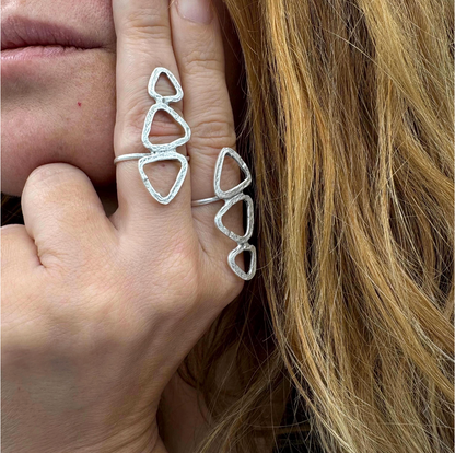 Abstract Geometric Brass Ring – Adjustable Open Band Ring, Lightweight, Nickel-Free Jewelry