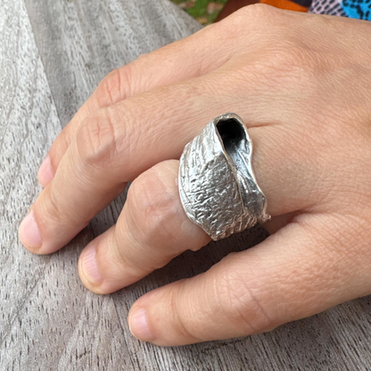 Chunky Abstract Silver Ring | Irregular Textured Lava Design | Adjustable Statement Ring