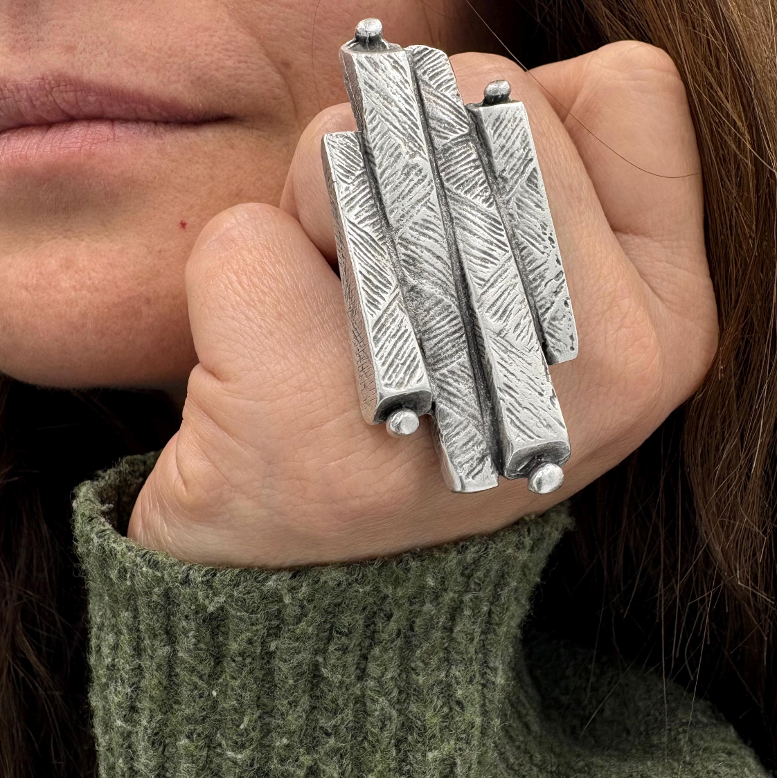 Adjustable Statement Ring | Silver Plated Brass, Geometric Jewelry
