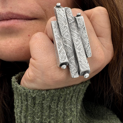 Adjustable Statement Ring | Silver Plated Brass, Geometric Jewelry