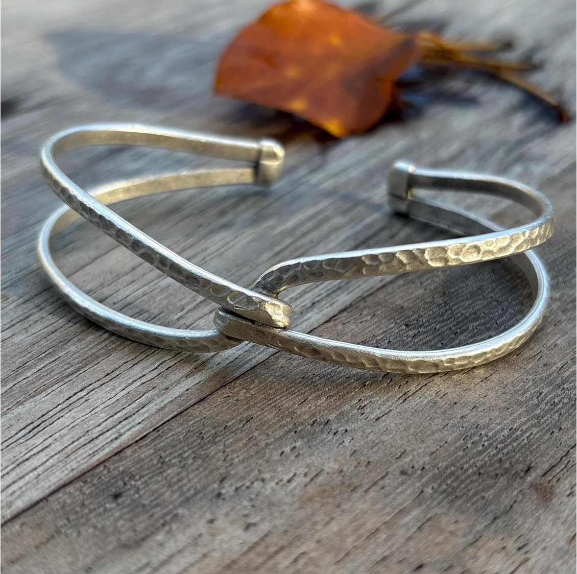 Adjustable Cuff Bangle: Antique Silver Finish, Floral Engraving, Brass
