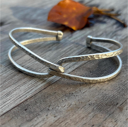Adjustable Cuff Bangle: Antique Silver Finish, Floral Engraving, Brass
