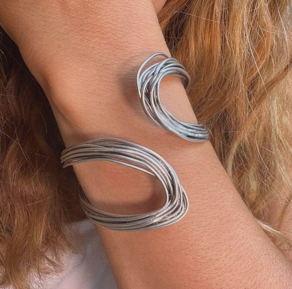 Artisan Silver Wave Cuff Bracelet - Organic Fluid Open Bangle - Handcrafted Sculptural Statement Jewelry - Unique Gift for Her