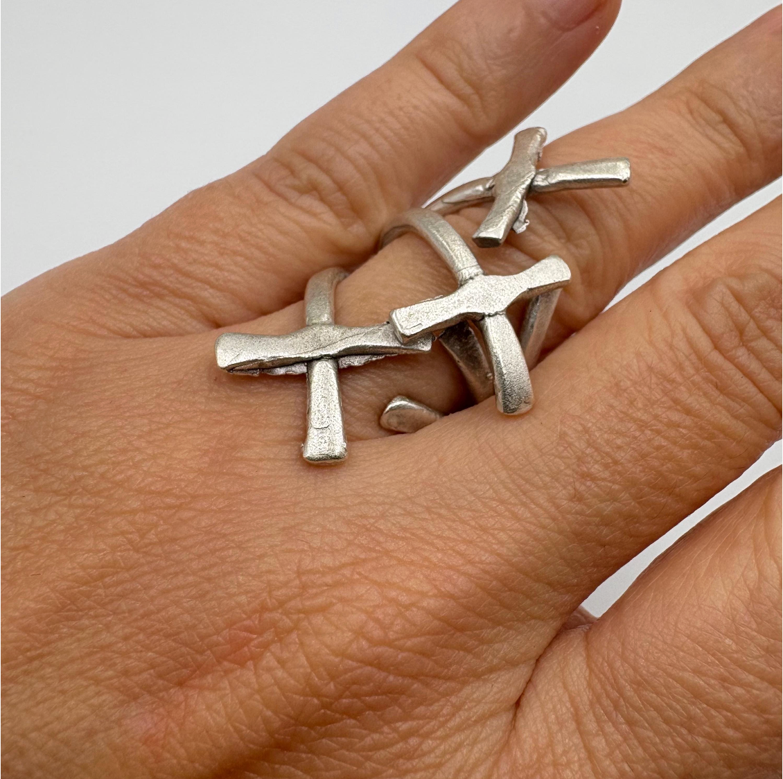 Silver Cross Ring | Gothic Boho Statement Ring | Layered Multi-Cross Design | Unique Artistic Unisex Jewelry