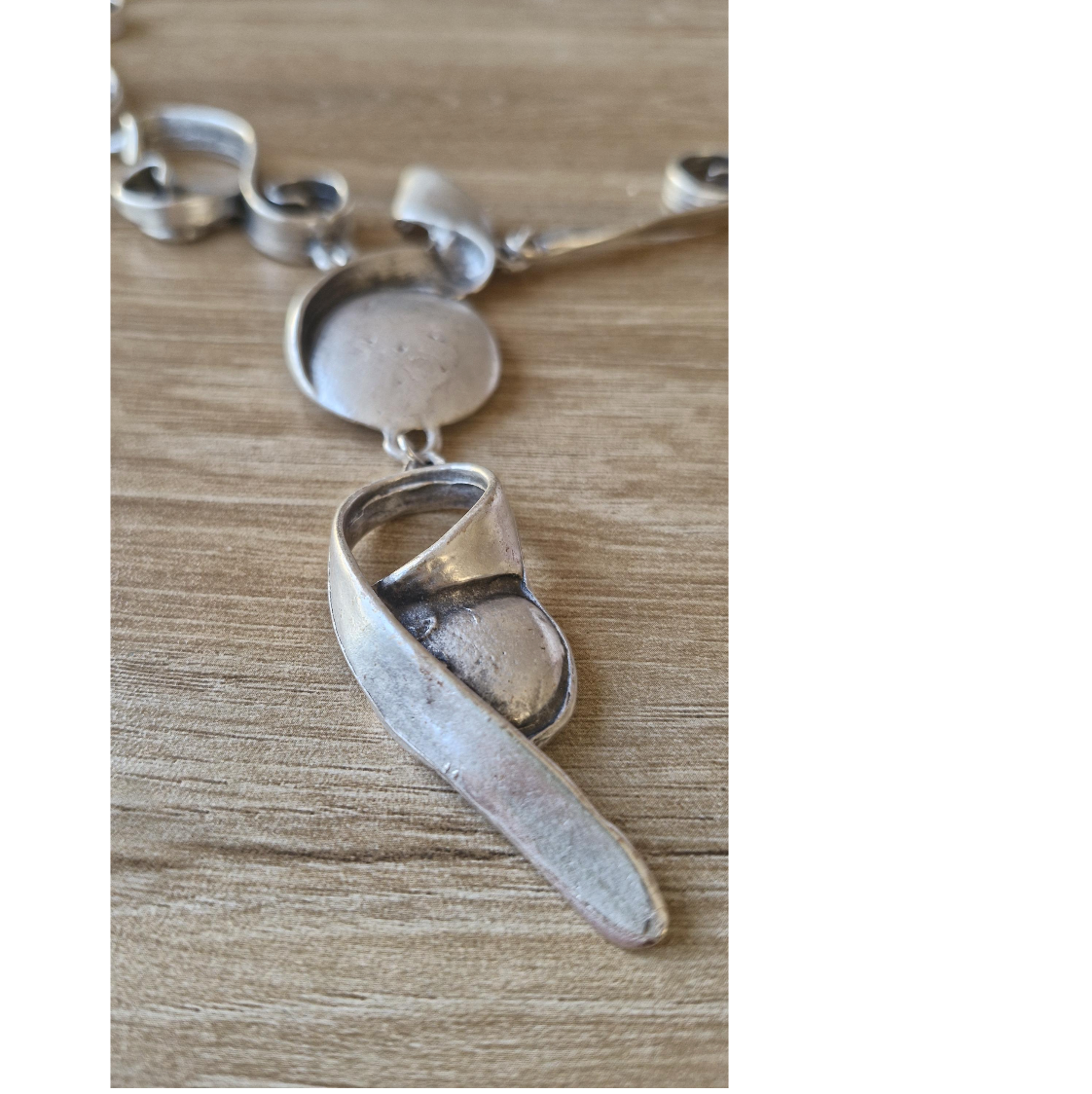 Abstract Silver Statement Necklace, Brutalist Art Deco Swirl Pendant