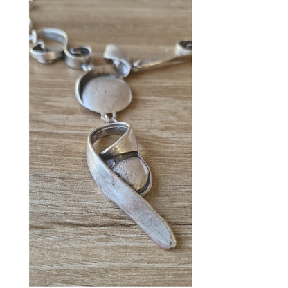 Abstract Silver Statement Necklace, Brutalist Art Deco Swirl Pendant