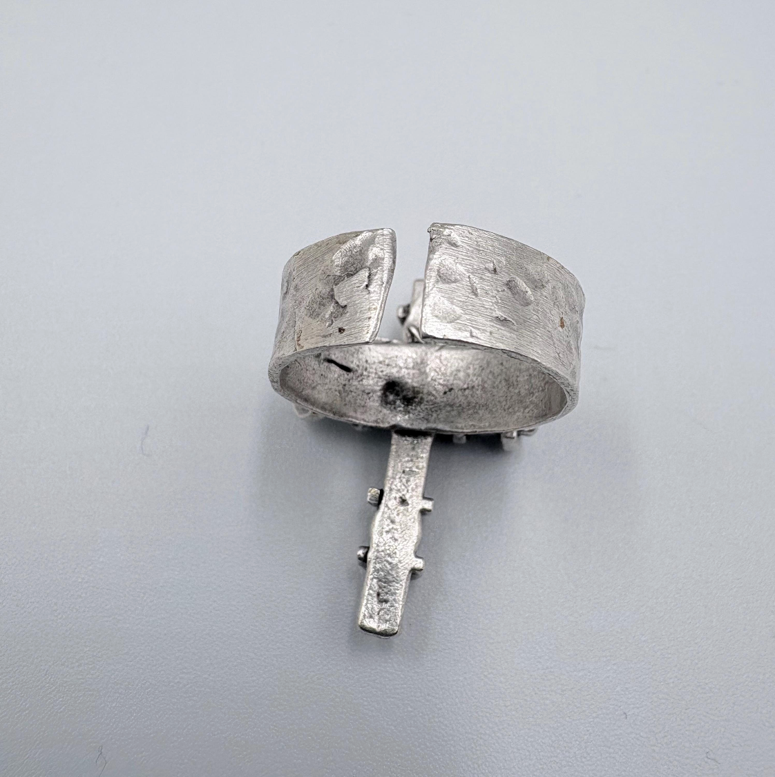 Adjustable Cross Ring, Silver Plated Brass, Gothic Brutalist Style, Unisex Ring