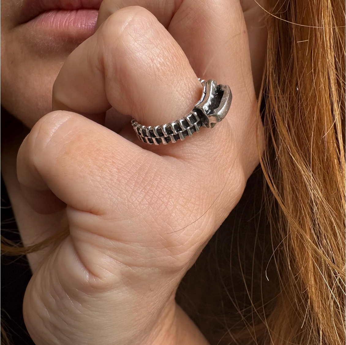 Antique Silver Zipper Ring • Industrial Steampunk Adjustable Band