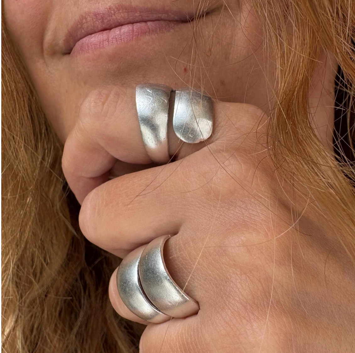 Chunky Silver Plated Brass Ring, Wide Band, Adjustable Statement Jewelry