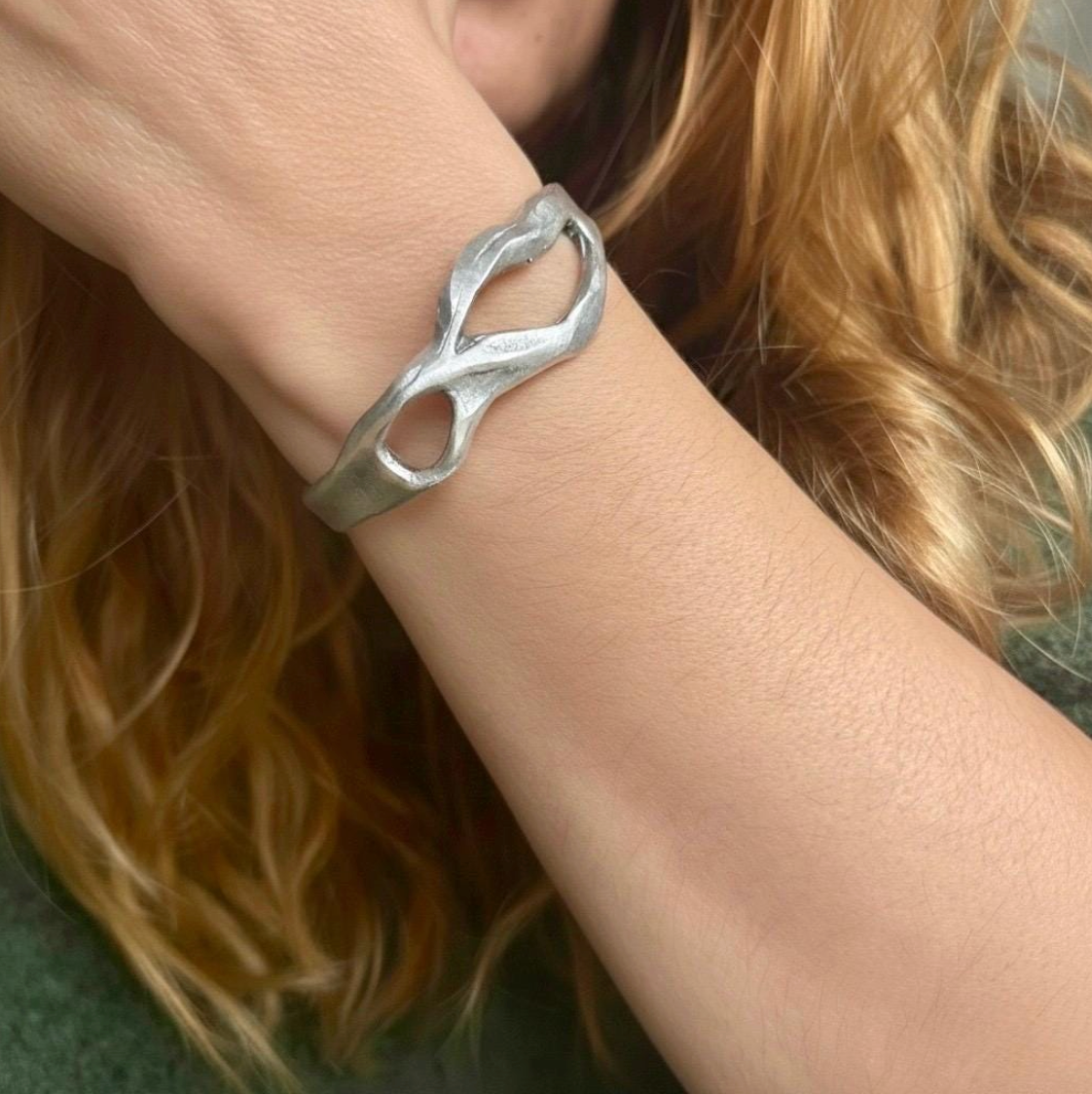 Silver Plated Wave Cuff Bracelet – Sculptural Boho Bangle - Unique Hand-Finished Design
