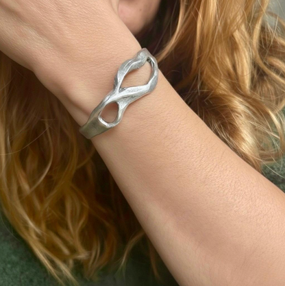 Silver Plated Wave Cuff Bracelet – Sculptural Boho Bangle - Unique Hand-Finished Design