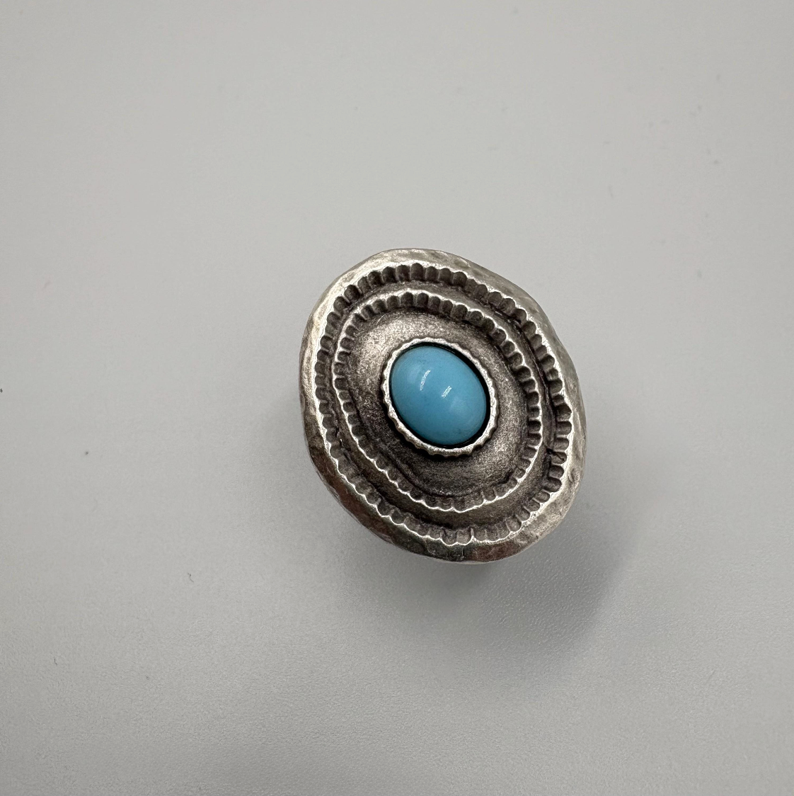 Turquoise Statement Ring, Silver Plated Brass, Adjustable Boho Jewelry