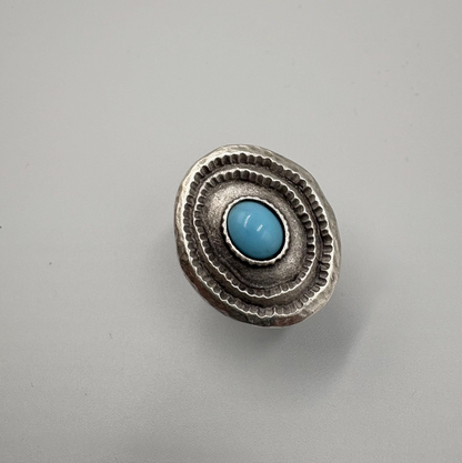 Turquoise Statement Ring, Silver Plated Brass, Adjustable Boho Jewelry