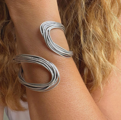 Artisan Silver Wave Cuff Bracelet - Organic Fluid Open Bangle - Handcrafted Sculptural Statement Jewelry - Unique Gift for Her
