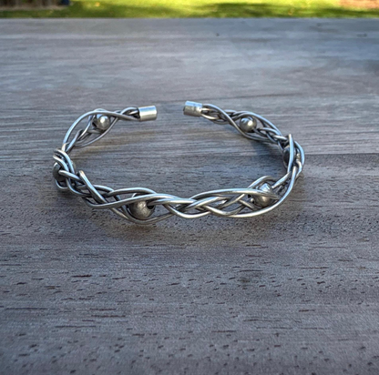 Silver Viking Arm Cuff Vintage Bracelet: Norse Knot Braid Brass Bracelet