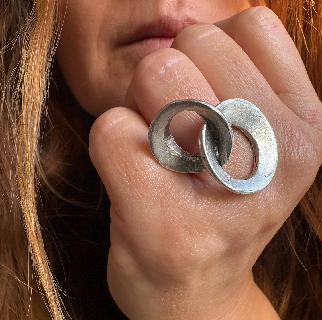 Interlocking Loop Brass Ring – Modern Sculptural Minimalist Statement Ring