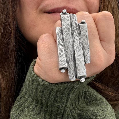 Adjustable Statement Ring | Silver Plated Brass, Geometric Jewelry