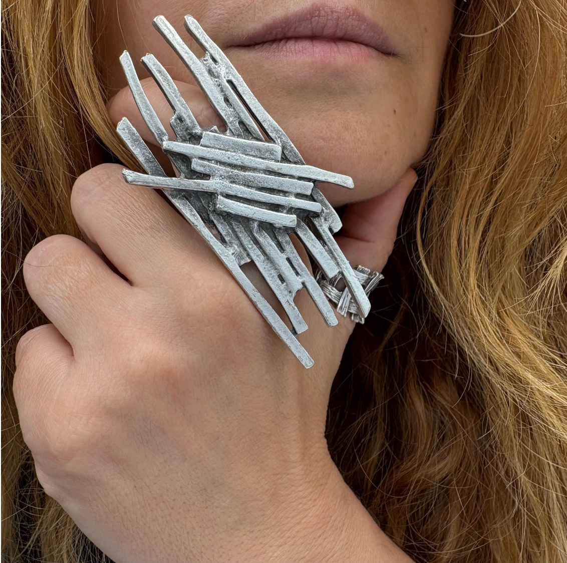 Sculptural Silver Plated Brass Ring • Modern Abstract Statement Jewelry