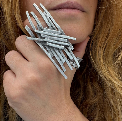 Sculptural Silver Plated Brass Ring • Modern Abstract Statement Jewelry