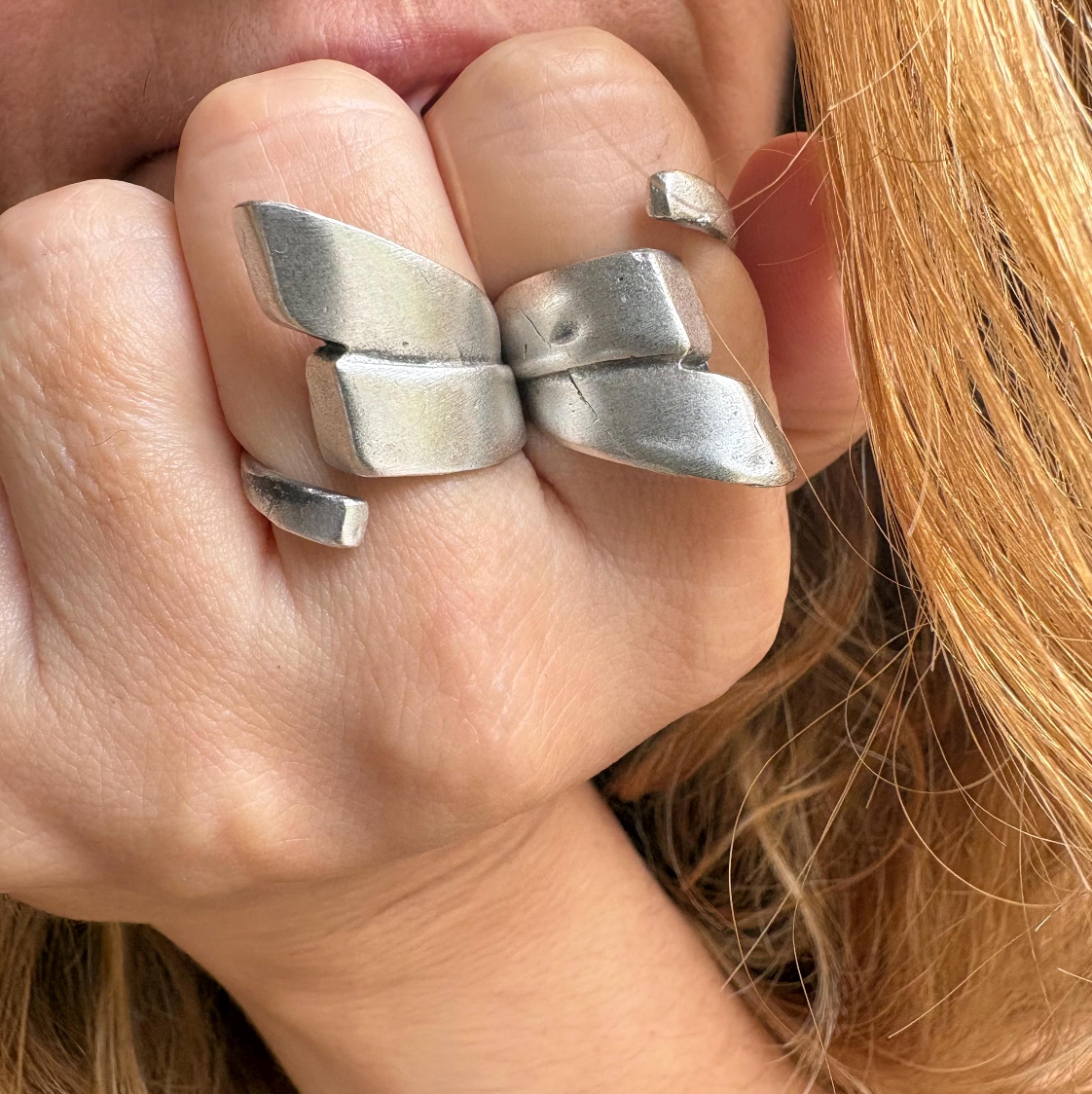 Adjustable Silver Plated Brass Ring, Bold Geometric Jewelry