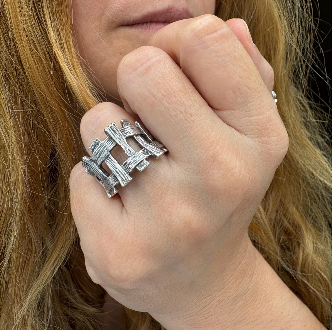 Brutalist Silver Plated Statement Ring • Adjustable Organic Jewelry