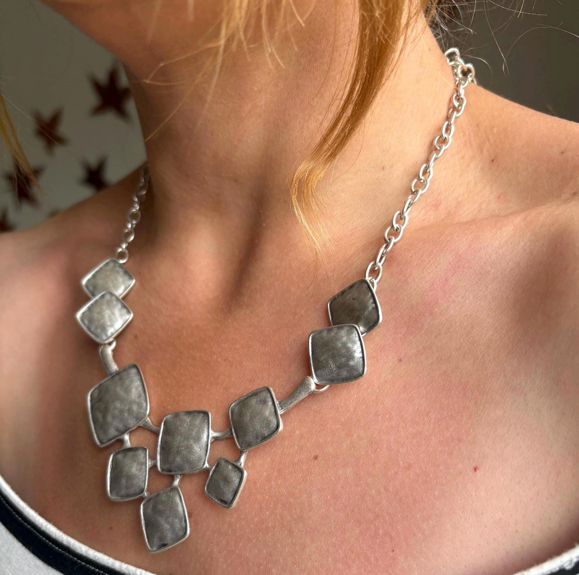 Chunky Vintage Style Necklace, Geometric Statement Jewelry, Gift for her