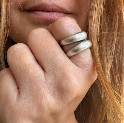 Silver-Plated Brass Brutalist Ring, Chunky Adjustable Statement Jewelry