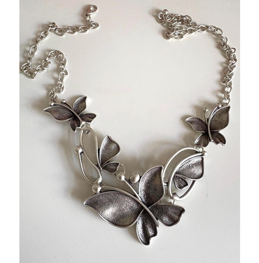 Silver Butterfly Necklace: Statement Jewellery, Nature Inspired, Schmetterling Collier, Papillon Bijou