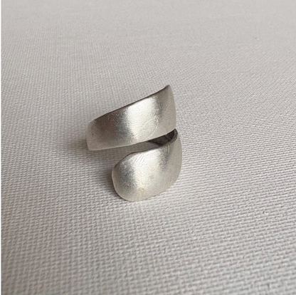 Chunky Silver Plated Brass Ring, Wide Band, Adjustable Statement Jewelry