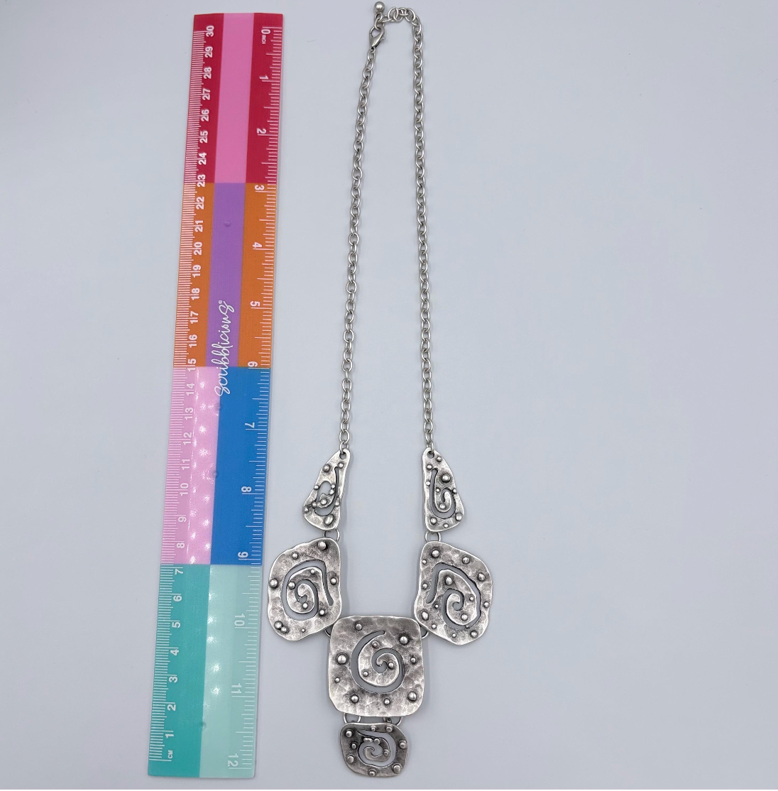 Handmade Silver Plated Bib Necklace: Chunky Spiral Pendant, Hypoallergenic