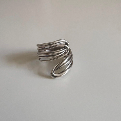 Adjustable Silver Wrap Ring with Chunky Wire Design – Gift for Her