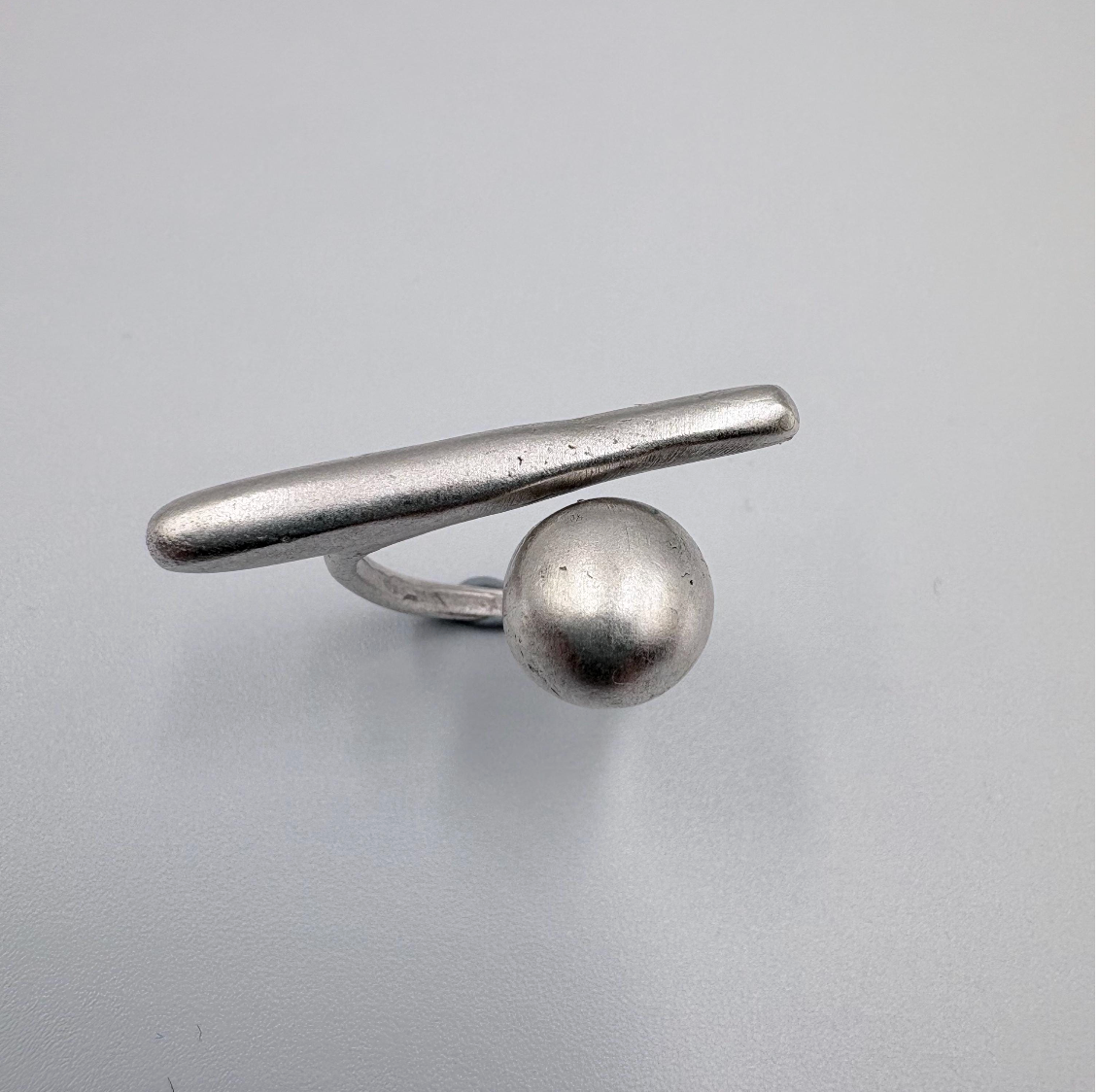 Handmade Brass Ring - Minimalist Geometric Bar and Sphere, Adjustable Size