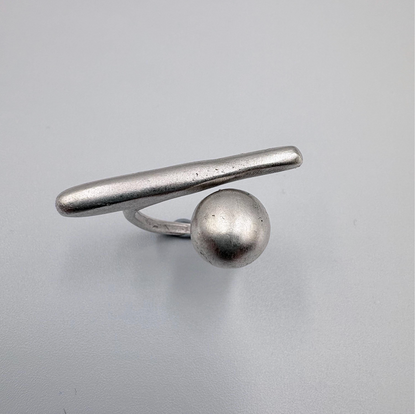 Handmade Brass Ring - Minimalist Geometric Bar and Sphere, Adjustable Size