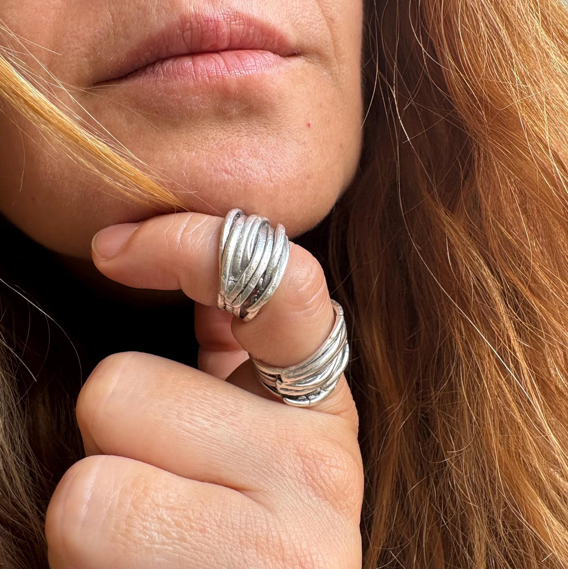 Rustic Silver Finish Brass Wrap Ring – Adjustable Organic Band