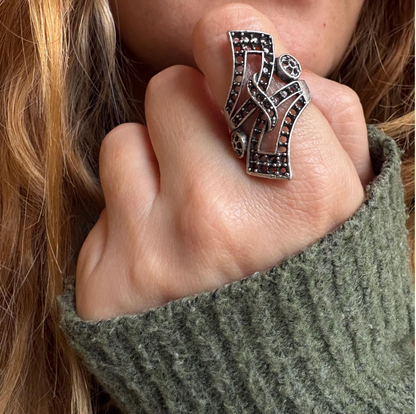 Abstract Brass Statement Ring • Modernist Open Back, Adjustable Size • Gift For Her
