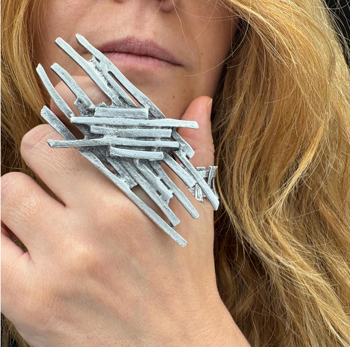 Sculptural Silver Plated Brass Ring • Modern Abstract Statement Jewelry