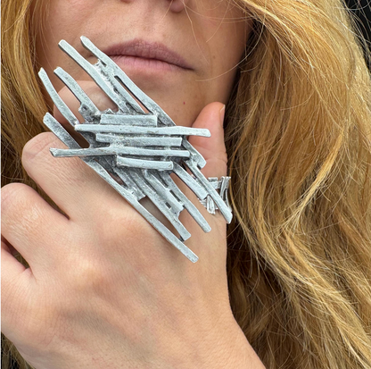 Sculptural Silver Plated Brass Ring • Modern Abstract Statement Jewelry