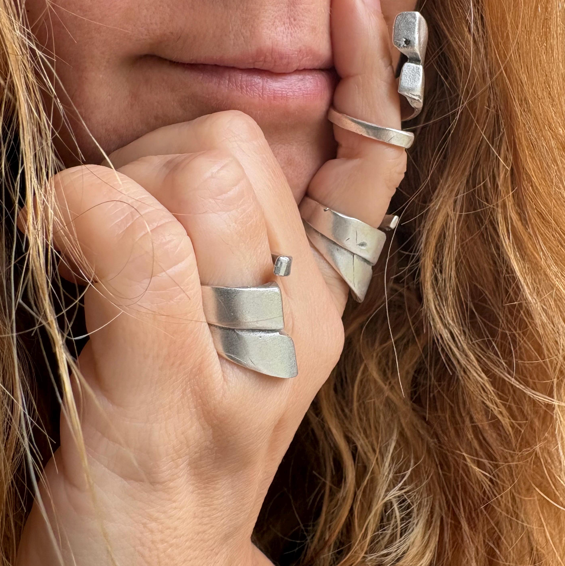 Adjustable Silver Plated Brass Ring, Bold Geometric Jewelry