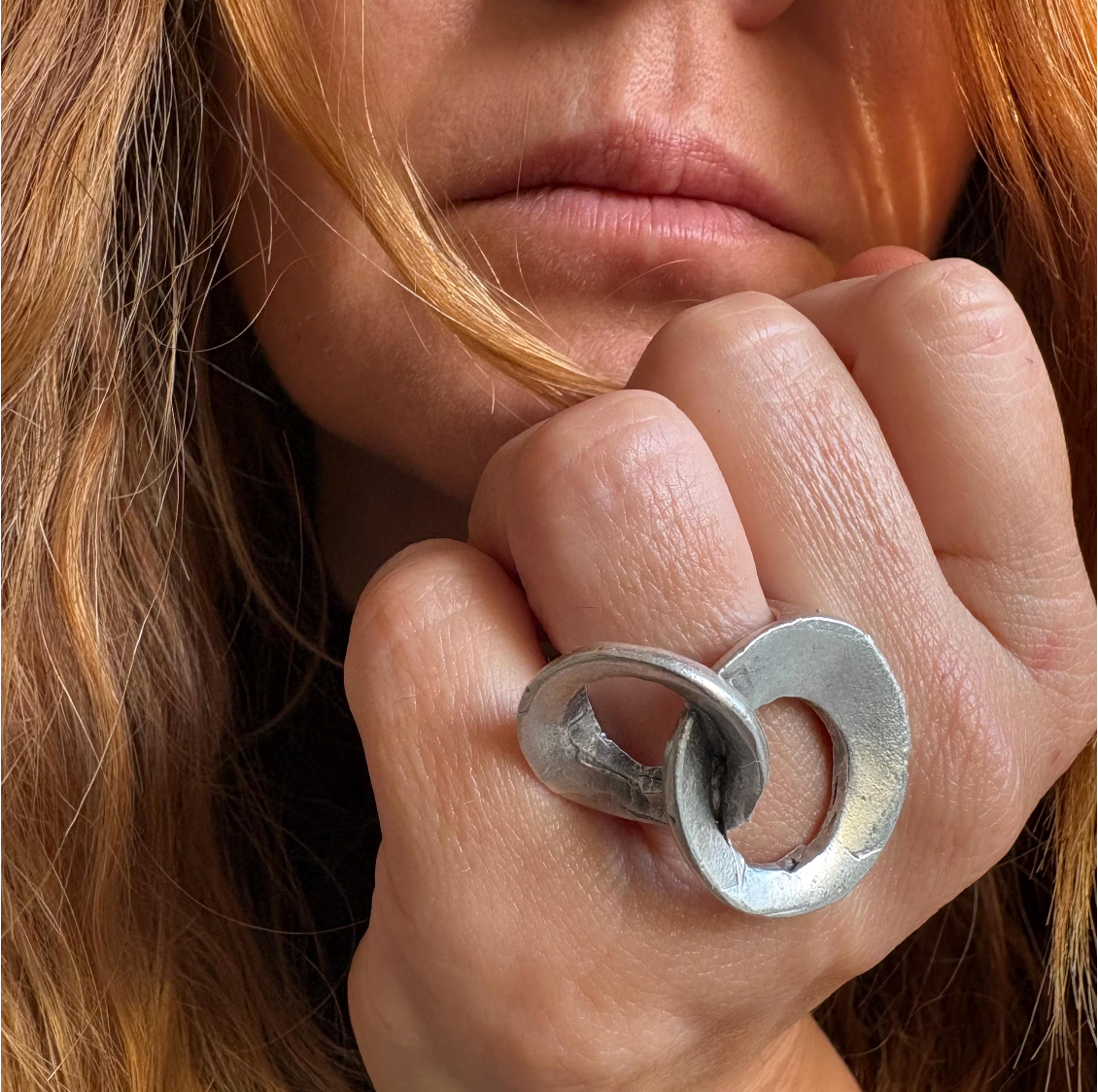 Interlocking Loop Brass Ring – Modern Sculptural Minimalist Statement Ring