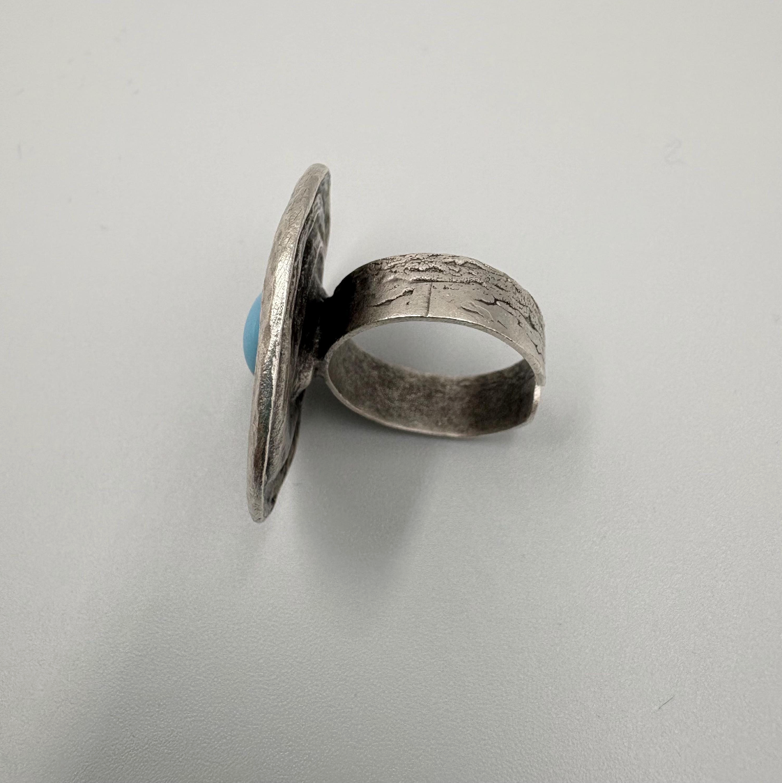 Turquoise Statement Ring, Silver Plated Brass, Adjustable Boho Jewelry