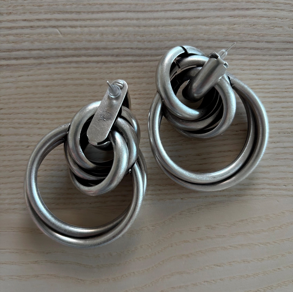Brutalist Silver Plated Hoop Earrings, Chunky Geometric Statement Jewelry
